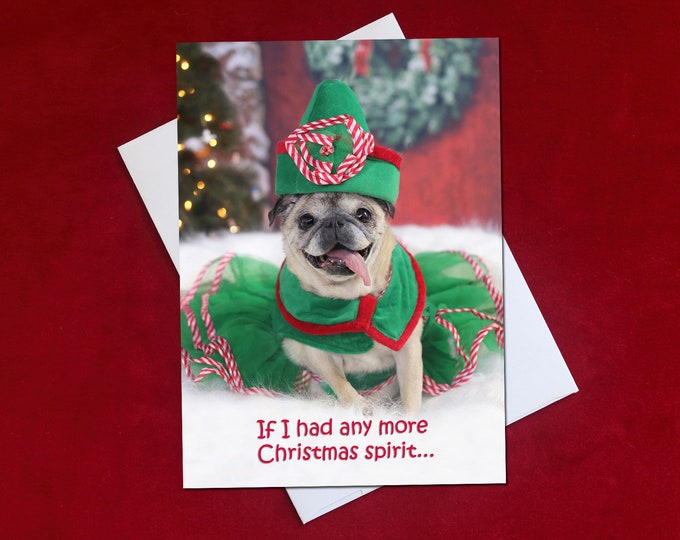 CHRISTMAS Card - If I Had Any More Christmas Spirit - Funny Pug Christmas Card -  5x7