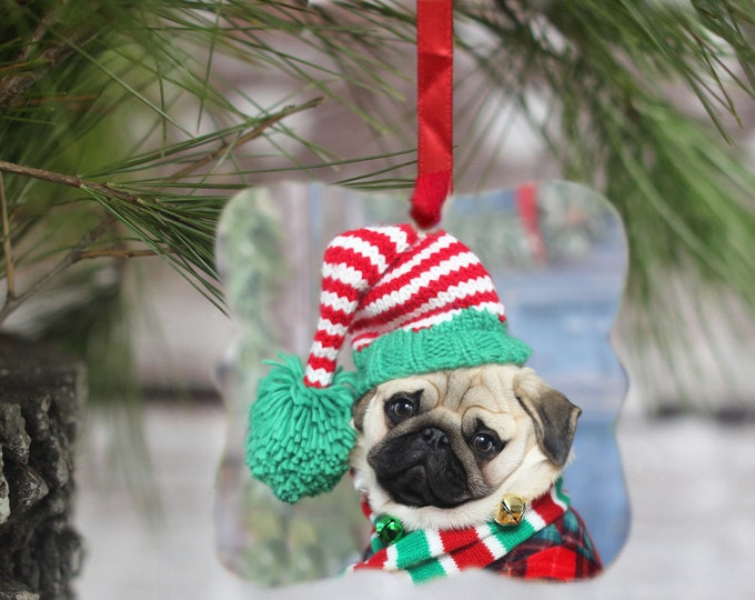 Pug Ornament - Elf Pug - Gift for Pug Lovers by Pugs and Kisses
