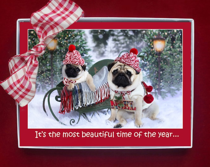 BOXED HOLIDAY Cards - It's the Most Beautiful Time of the Year - Pug Holiday Cards - 5x7