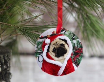 Pug Ornament - Cozy Christmas Pug - Gift for Pug Lovers by Pugs and Kisses