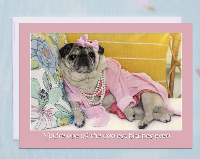 Birthday Card - You're One of the Coolest Bitches Ever  - 5x7 Pug card - Pugs and Kisses