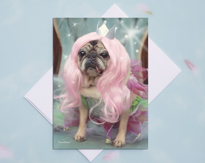 ENCOURAGEMENT CARD - Fairy Pug Pug Greeting Card - Pugs and Kisses 5x7