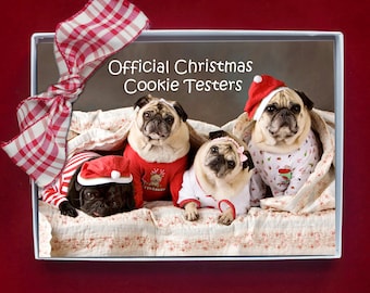 BOXED CHRISTMAS CARDS - Official Christmas Cookie Testers - pug christmas cards - 5x7