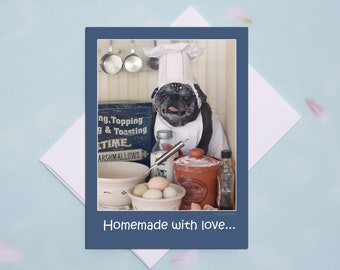 Funny Mother's Day Card - Homemade With Love -5x7 Pug Card Pugs and Kisses