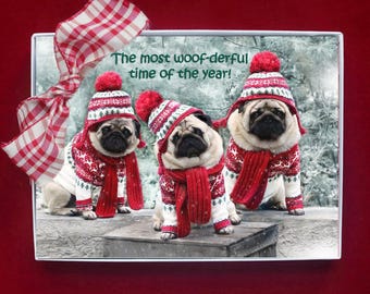 NEW! BOXED HOLIDAY Cards - The Most Woof-derful Time of the Year - Pug Holiday Cards - 5x7