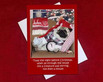 HAPPY HOLIDAY Card - 'Twas the Night Before Christmas  - Happy Holidays Card - Pug Holiday Card - 5x7
