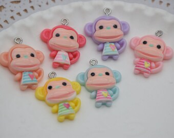 10 Resin Adorable Monkey Animal Charm Earring Necklace Bracelet Bead Pendant DIY Jewelry Decoden Cabochon Keychain Accessories 28mmx23mm