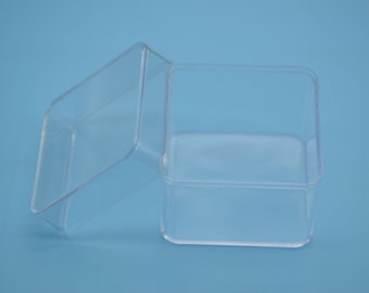 Boîte de 2 carrés en plastique transparent,boîte ps transparente avec couvercle,boîte transparente,boîte de rangement,boîtes en plastique - 56 mm x 56 mm x 50 mm (hauteur) AB84