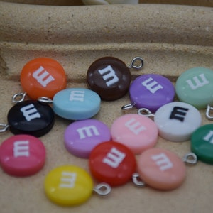10 Resin Adorable M Chocolate Bean Charm Earring Necklace Bracelet Bead Pendant DIY Jewelry Decoden Cabochon Keychain Accessories 18mmx13mm