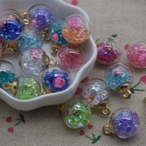 10 mix colors glass globe charm,crystal ball,round ball pendant,crystal glass ball vials,necklace bracelet earring keychain charms,21*16mm