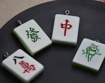 10 Resin Adorable Mahjong Charm Earring Necklace Bracelet Bead Pendant DIY Jewelry Decoden Cabochon Keychain Accessories 30mmx26mm