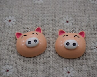 10 Resin Adorable Pig Animal Charms Earring Necklace Bracelet Bead Pendants DIY Jewelry Decoden Cabochon Keychain Accessories 26mmx26mm