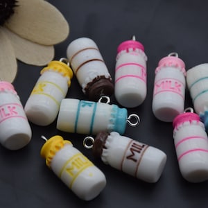 10 Resin Adorable Milk Bottle Charms Earring Necklace Bracelet Bead Pendants DIY Jewelry Decoden Cabochon Keychain Accessory 26mmx10mm