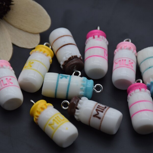 10 Resin Adorable Milk Bottle Charms Earring Necklace Bracelet Bead Pendants DIY Jewelry Decoden Cabochon Keychain Accessory 26mmx10mm