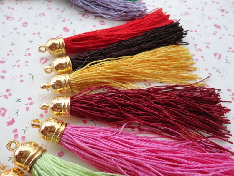 30Pcs 85MM Assorted Colors Silk Tassels With Gold Caps Charms Etsy
