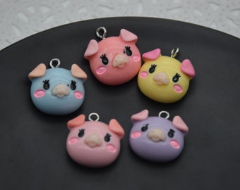 10 Resin Adorable Pig Animal Charms Earring Necklace Bracelet Bead Pendants DIY Jewelry Decoden Cabochon Keychain Accessories 21mmx19mm