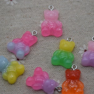 20 Resin Adorable Gummy Bear Charm Earring Necklace Bracelet Bead Pendant DIY Jewelry Decoden Cabochon Keychain Accessories 25mmx15mm