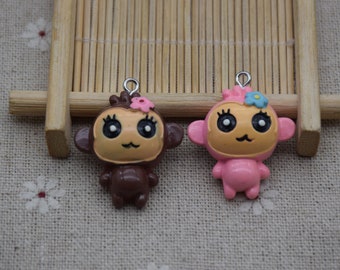 10 Resin Adorable Monkey Animal Charm Earring Necklace Bracelet Bead Pendant DIY Jewelry Decoden Cabochon Keychain Accessories 31mmx25mm