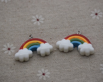 10 Resina Adorabile Cielo Arcobaleno Charms Orecchini Collana Bracciale Perline Pendenti Gioielli fai da te Decoden Cabochon Portachiavi Accessori 30mmx20mm