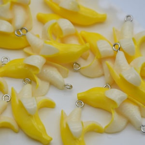 10 Resin Banana Charms Earring Necklace Bracelet Bead Pendants DIY Jewelry Decoden Cute Fruit Cabochon Keychain Accessories 35mmx20mm