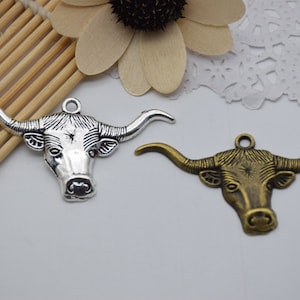 10 bull cow cattle head charm pendant,animal ornament necklace charm,jewelry charm,jewelry pendant,accessories crafts,61x31mm