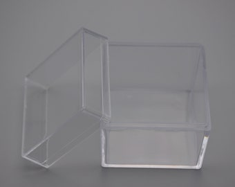 2 caixas de plástico transparentes quadradas, caixa ps transparente com tampa, recipiente de caixa transparente, caixa de armazenamento, caixas de plástico - 50 mm x 50 mm x 50 mm (altura) AB131