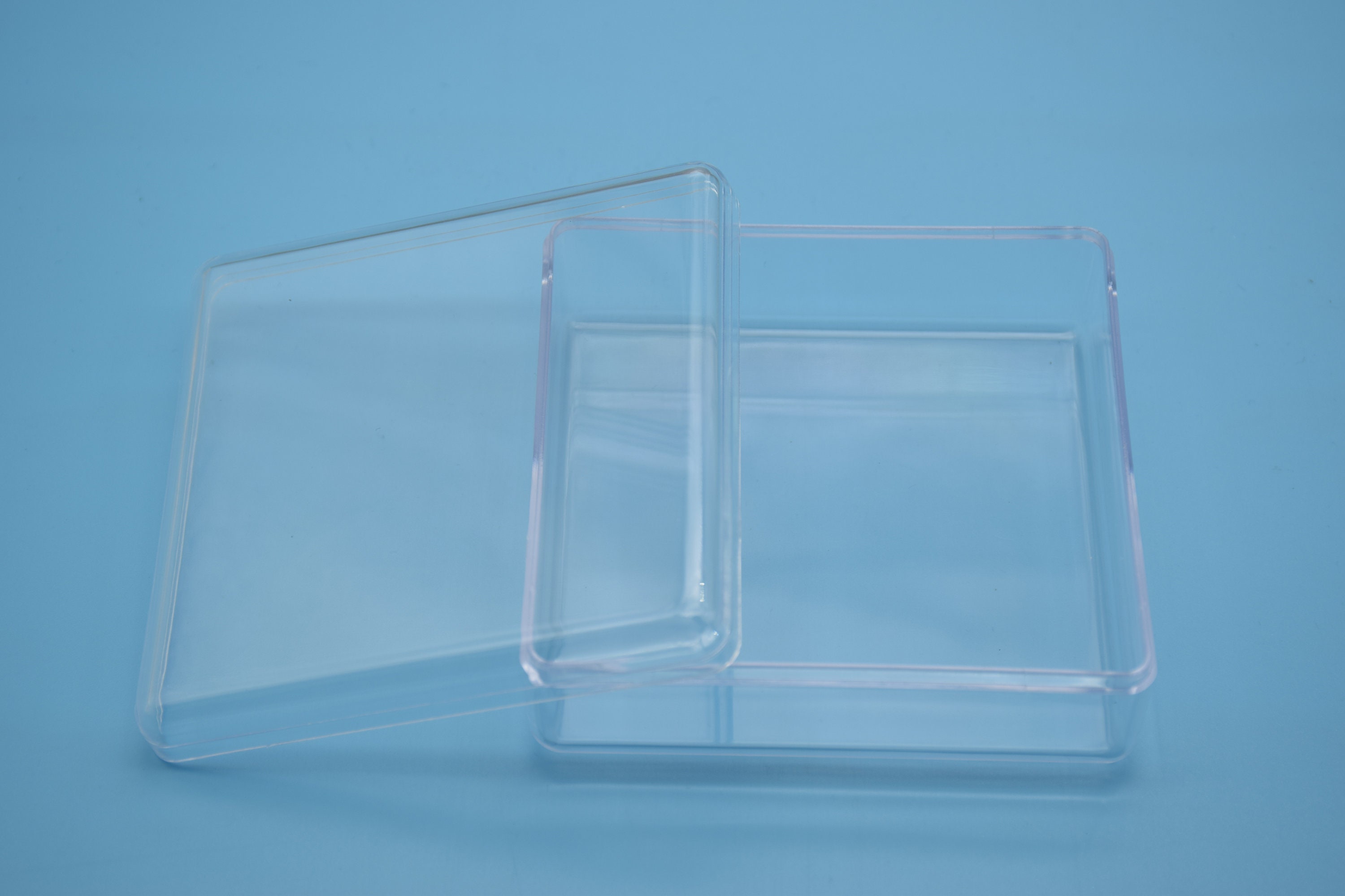 2 cajas cuadradas de plástico transparente, caja ps transparente con tapa, contenedor de caja transparente, caja de almacenamiento, cajas de plástico-
