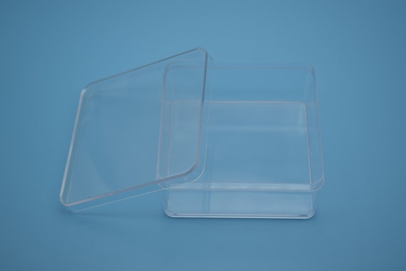 2 quadratische durchsichtige Plastikboxen, durchsichtige PS-Boxen mit Deckel, Kunststoffgehäuse - 95mmx95mmx40mm AB55