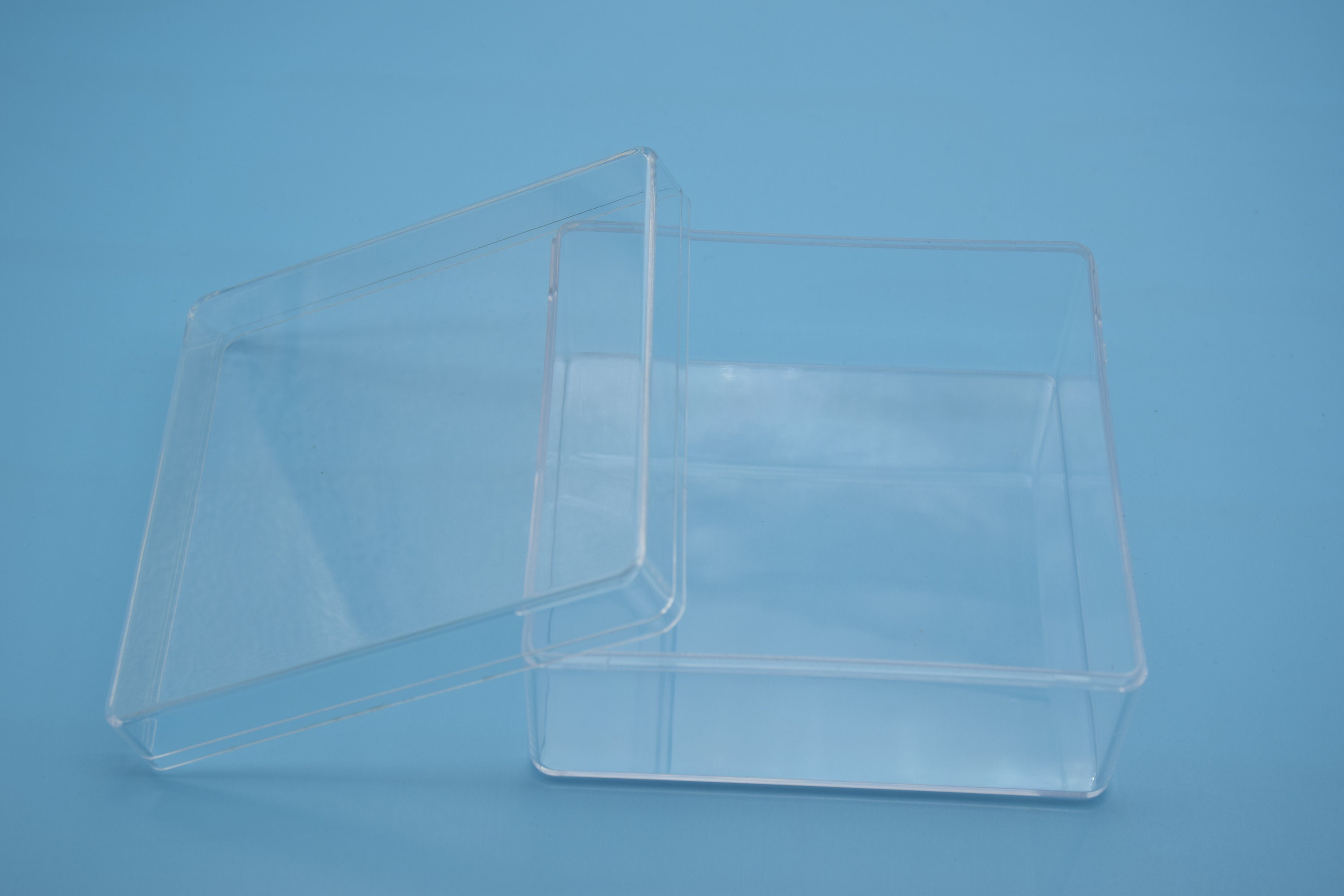 2 cajas cuadradas de plástico transparente, caja ps transparente con tapa, contenedor de caja transparente, almacenamiento de cajas, cajas de plástico