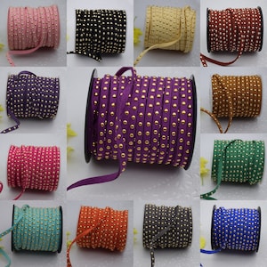 35 colors choice-20 yards 5mm width 2mm thickness suede leather cord with 3mm gold studded rivet