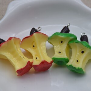 10 Resin Apple Charms Earring Necklace Bracelet Bead Pendants DIY Jewelry Decoden Fruit Cabochon Keychain Accessories 33mmx21mm