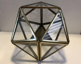 Geometric Glass / Metal Terrarium Pentagon Indoor Window Planter 5.5 in X 6 in Candle Holder