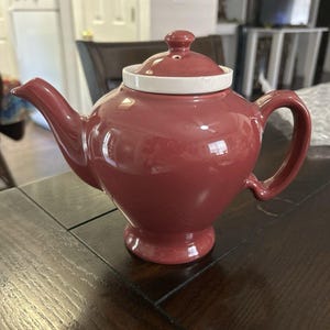 Théière vintage McCormick Baltimore Tea, bordeaux et blanche, États-Unis
