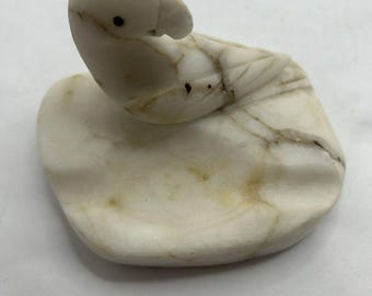 Antique Italian Alabaster Parrot Bird Ashtray Hand Carved Marble Mid-century