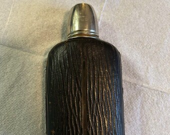 Vintage Leather Wrapped Glass Flask