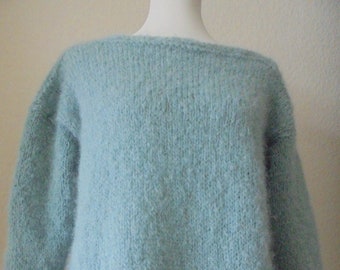 Oversize Pullover, flauschiges Alpakagarn, Größe S-M-L, Türkis