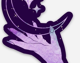 Moon in hand sticker * holographic option