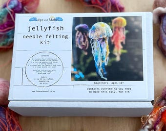 Kit de feutrage à l'aiguille pour débutants méduses avec fournitures supplémentaires / instructions photo faciles