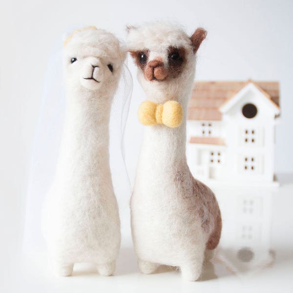 Alpaca needle felted wedding cake toppers large