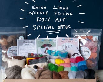 Large needle felting starter kit plus extra supplies, includes step-by-step instructions to make Christmas puddings and baby Unicorns