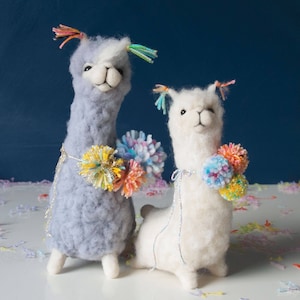 Needle felted Pom Pom Llama. Handmade sculpture, made in England, made to order.