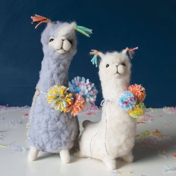 Needle felted Pom Pom Llama. Handmade sculpture, made in England, made to order.