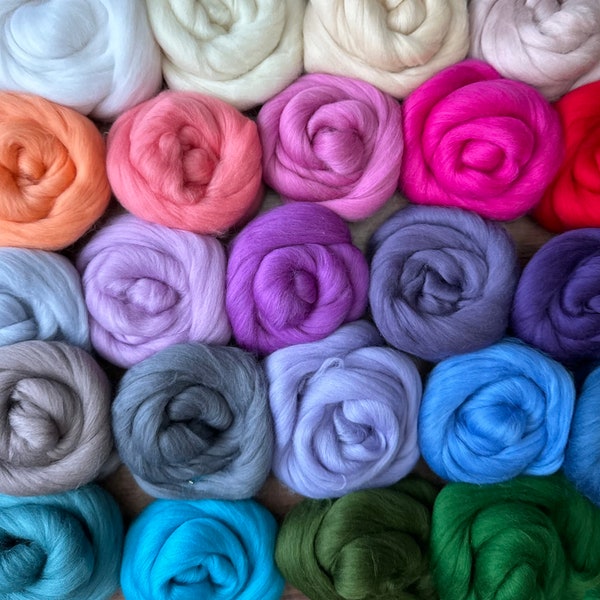 Merino wool roving 5 BUNDLES SPECIAL OFFER, wool top, Felting wool, spinning and weaving, 52 colours available