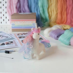 Baby unicorn beginners needle felting kit with extra supplies, British wool, step by step instructions included. image 3