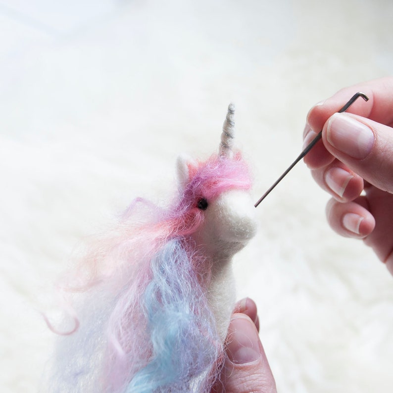 Baby unicorn beginners needle felting kit with extra supplies, British wool, step by step instructions included. image 7