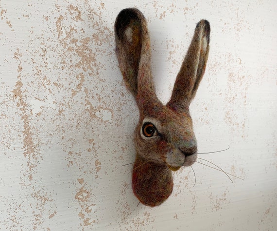 Hare in rainbow colours - faux taxidermy - needle felted wall sculpture