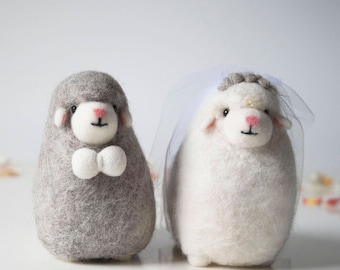 Sheep needle felted wedding cake toppers