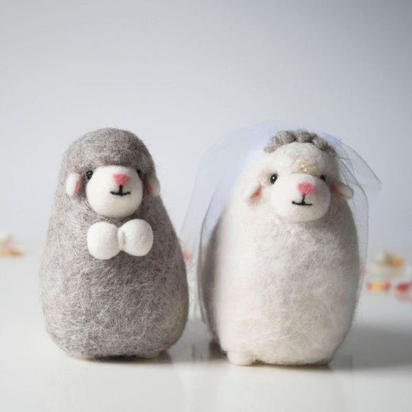 Sheep needle felted wedding cake toppers