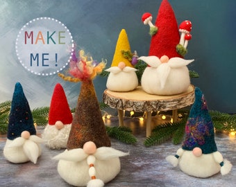 Kit de feutrage à l'aiguille Gnomes TRÈS GRAND EMBALLAGE, comprend des instructions étape par étape pour fabriquer plusieurs gnomes