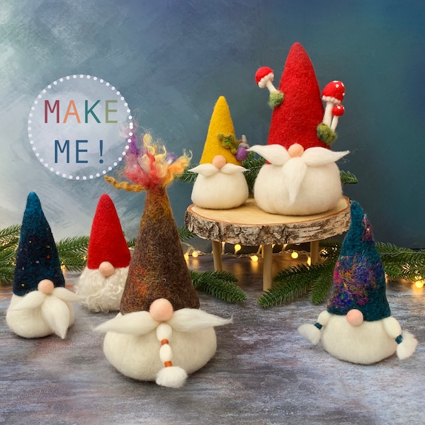 Gnomes needle felting kit EXTRA LARGE PACK, includes step-by-step instructions to make several Gnomes